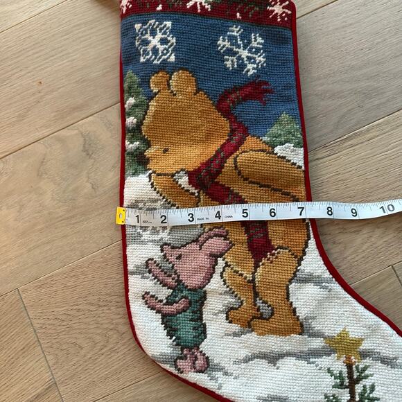 Classic Pooh & Piglet Needlepoint Christmas Stocking Snow Tree 17” Rare Disney - Picture 6 of 7